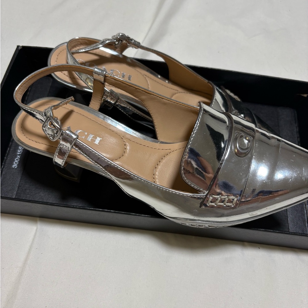 Coach Size 7 Nikola Metallic Anthracite Slingback Sandals Shoes Pumps Heels